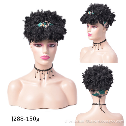 Hot Selling Free Sample Short Afro Kinky Curly Chignon Headband Wigs Synthetic Hair Wigs With Highlights For Black Women